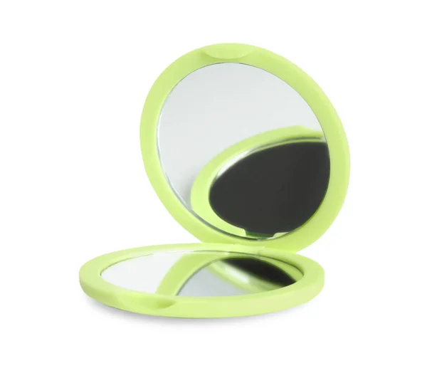 浅绿色化妆品口袋镜 白色隔离 — 图库照片
