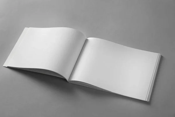 Open Blank Brochure Light Grey Background — Stock Photo, Image