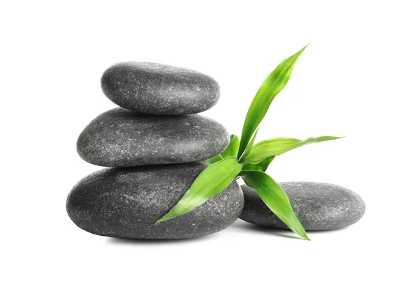 Spa Stones Bamboo Sprout White Background — Stock Photo, Image