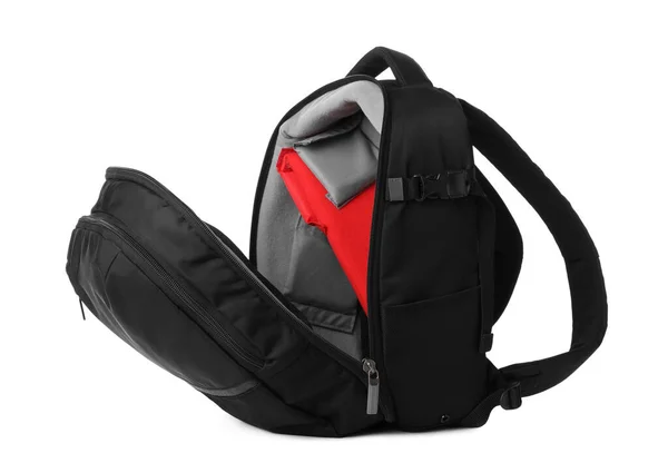 Rucksack Für Kamera Isoliert Auf Weiß Professionelles Zubehör — Stockfoto