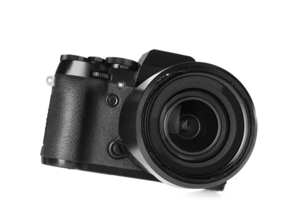 Moderní Digitální Fotoaparát Izolovaný Bílém Fotografické Zařízení — Stock fotografie
