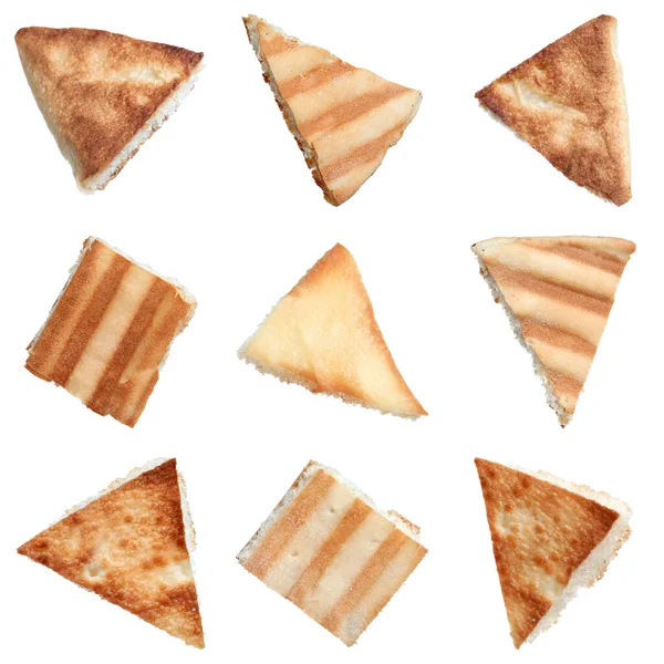 Set Med Läckra Krispiga Pita Chips Vit Bakgrund — Stockfoto