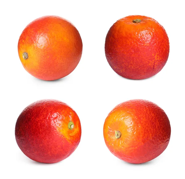 Set Ripe Red Oranges White Background — Stock Photo, Image