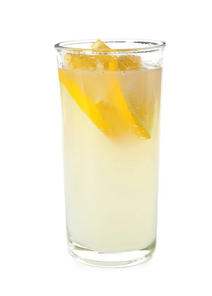 Verfrissende Limonade Glas Witte Achtergrond — Stockfoto