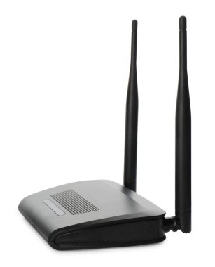 Yeni modern Wi-Fi yönlendirici beyaza izole edildi