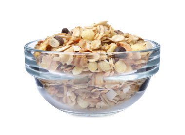 Beyaz arka planda tahıl gevreği. Sağlıklı çerez