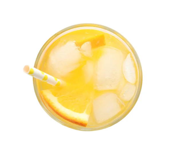 Delicious Orange Soda Water White Background Top View — Stock Photo, Image