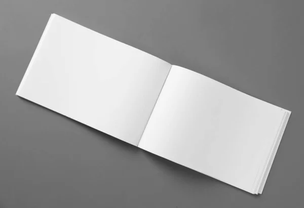 Open Blank Brochure Light Grey Background Top View — Stock Photo, Image