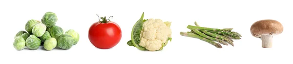 Colección Diferentes Verduras Frescas Sobre Fondo Blanco Diseño Banner —  Fotos de Stock