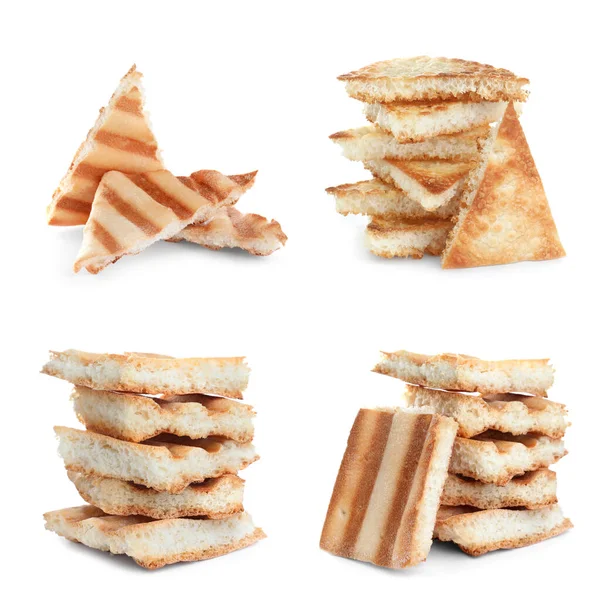 Set Delicious Crispy Pita Chips White Background — Stock Photo, Image