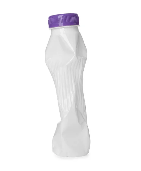 Botella Plástico Desechable Arrugada Aislada Blanco — Foto de Stock