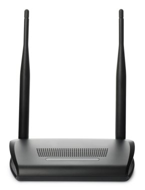 Yeni modern Wi-Fi yönlendirici beyaza izole edildi