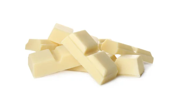 Kousky Chutné Sladké Čokolády Izolované Bílém — Stock fotografie
