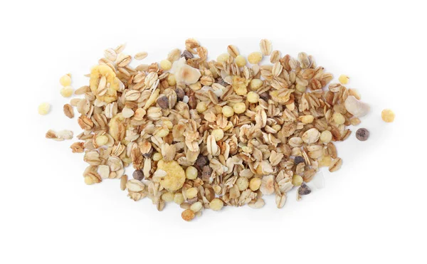 Pile Granola White Background Top View Healthy Snack — Stock Photo, Image