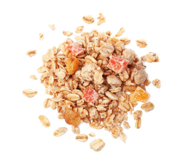 Montón Granola Sobre Fondo Blanco Vista Superior Snack Saludable — Foto de Stock