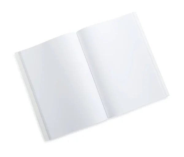 Otevřít Prázdnou Papírovou Brožuru Izolovanou Bílém Horní Pohled Mockup Pro — Stock fotografie