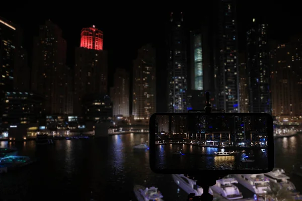 Dubai Emiratos Árabes Unidos Noviembre 2018 Paisaje Nocturno Del Distrito —  Fotos de Stock
