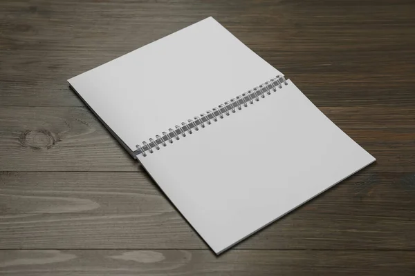 Tomma Papper Broschyr Träbord Mockup För Design — Stockfoto