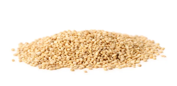 Stapel Rauwe Quinoa Zaden Witte Achtergrond Planten Basis Van Groenten — Stockfoto
