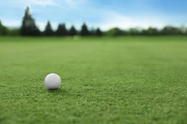 Golfbal Groene Baan Ruimte Voor Tekst — Stockfoto