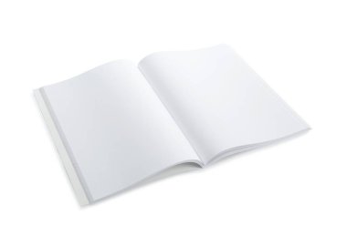 Beyaz üzerine izole edilmiş boş bir broşür aç. Tasarım için model
