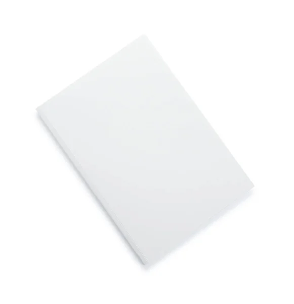 Brochura Papel Branco Isolada Branco Vista Superior Mockup Para Design — Fotografia de Stock