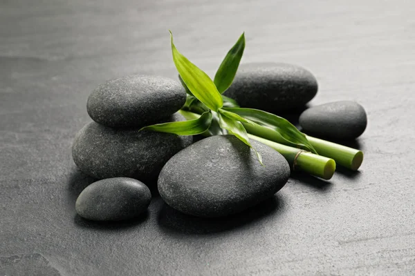 Spa Stones Bamboo Stems Grey Table — Stock Photo, Image