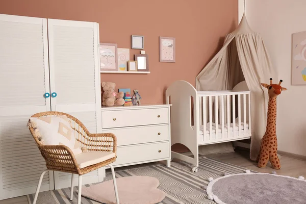 Baby Room Interior Stylish Furniture Comfortable Crib — Stock Photo, Image