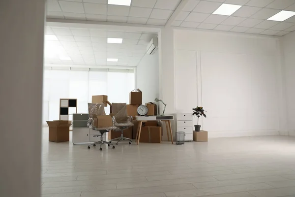 Cardboard Boxes Packed Stuff Office Space Text Moving Day — Stock Photo, Image