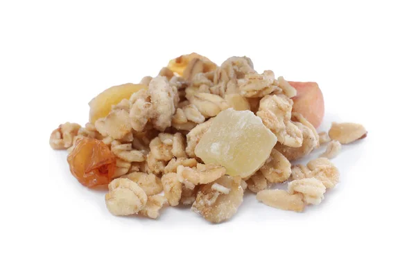 Pile Granola White Background Healthy Snack — Stock Photo, Image