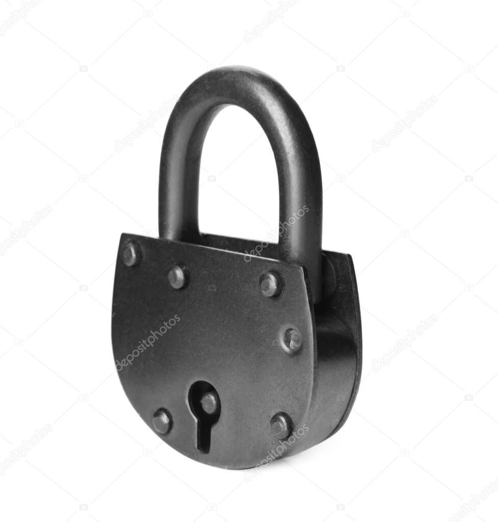 Modern padlock isolated on white. Safety and protection