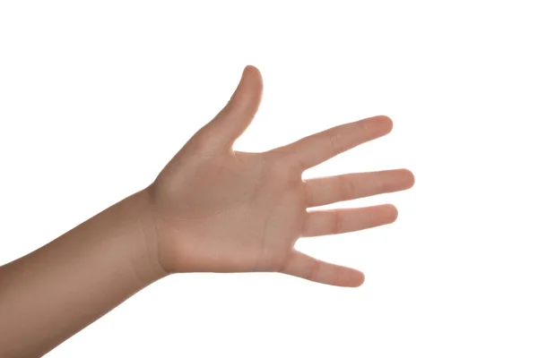 Child Showing Hand White Background Closeup — Stock Photo, Image