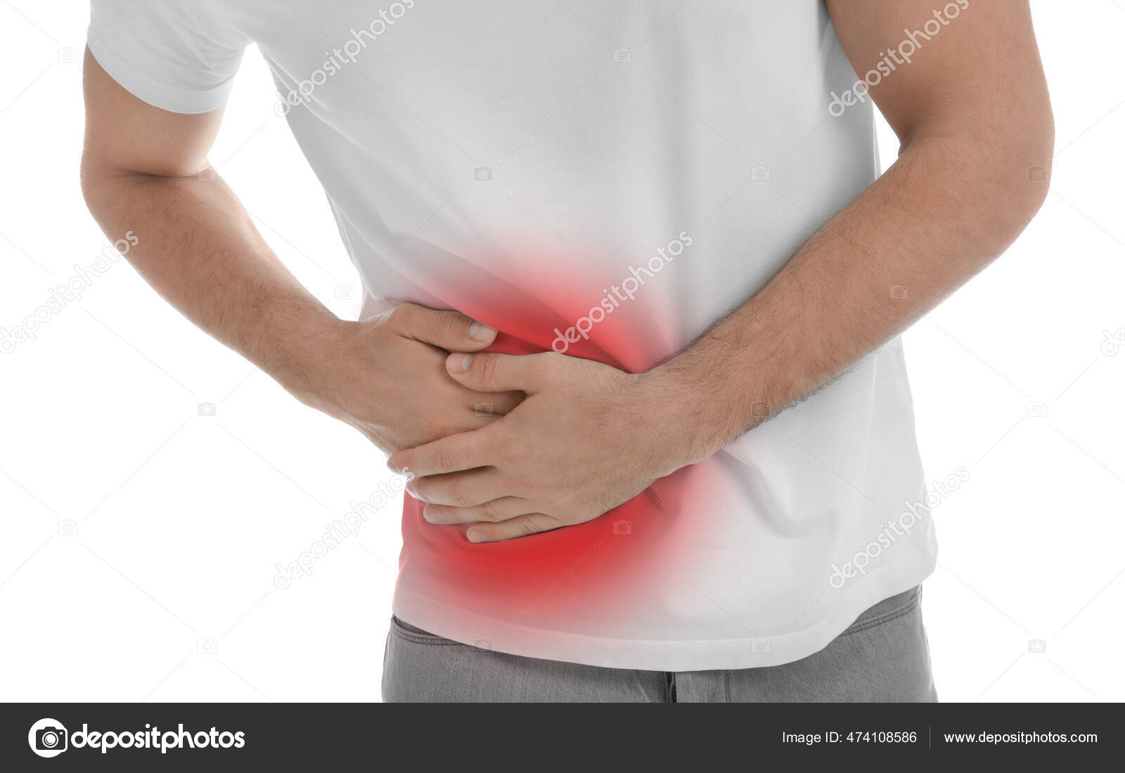 Man suffering from flank pain on white background Stock Photo - Alamy