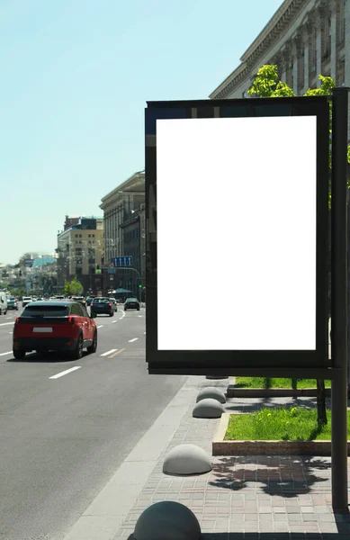 Tablero Publicitario Blanco Calle Ciudad Burla Para Diseño — Foto de Stock