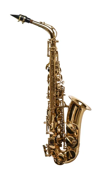 Saxofone Bonito Isolado Branco Instrumento Musical — Fotografia de Stock