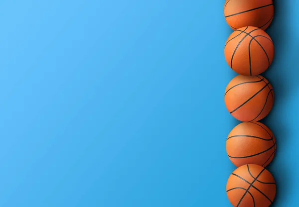 Muchas Bolas Baloncesto Naranja Sobre Fondo Azul Espacio Para Texto — Foto de Stock