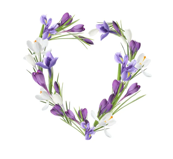 Hermosa Composición Forma Corazón Hecha Con Tiernas Flores Azafrán Sobre — Foto de Stock
