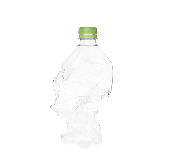 压皱的一次性塑料瓶 白色隔离 — 图库照片#