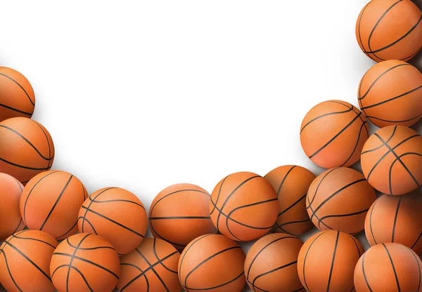 Много Оранжевых Баскетбольных Мячей Белом Фоне — стоковое фото