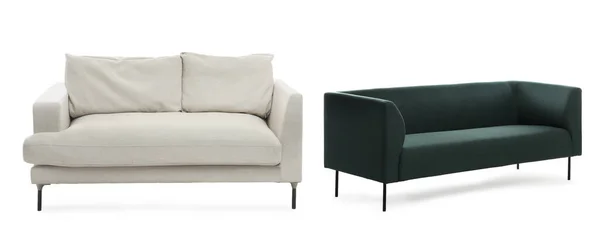 Verschiedene Stilvolle Sofas Auf Weißem Hintergrund Collage Banner Design — Stockfoto