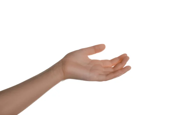 Beyaz Arkaplanda Elini Gösteren Çocuk Yakın Plan — Stok fotoğraf