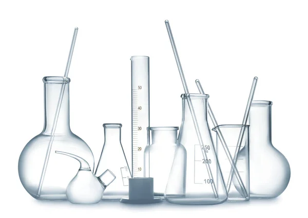 Empty Clean Laboratory Glassware White Background — Stock Photo, Image