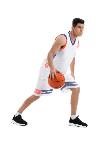 Profi Sportler Spielt Basketball Auf Weißem Hintergrund — Stockfoto