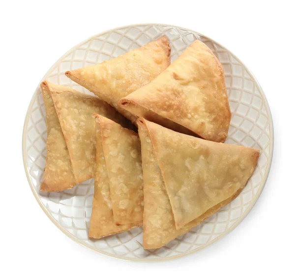 Fresh Delicious Crispy Samosas White Background Top View — Stock Photo, Image