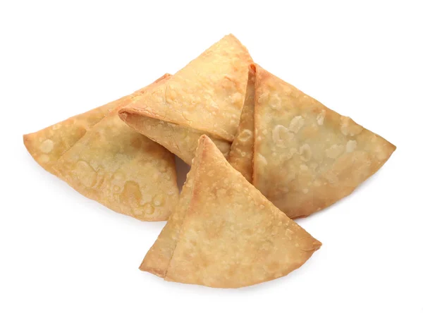 Čerstvé Chutné Křupavé Samosas Bílém Pozadí Horní Pohled — Stock fotografie