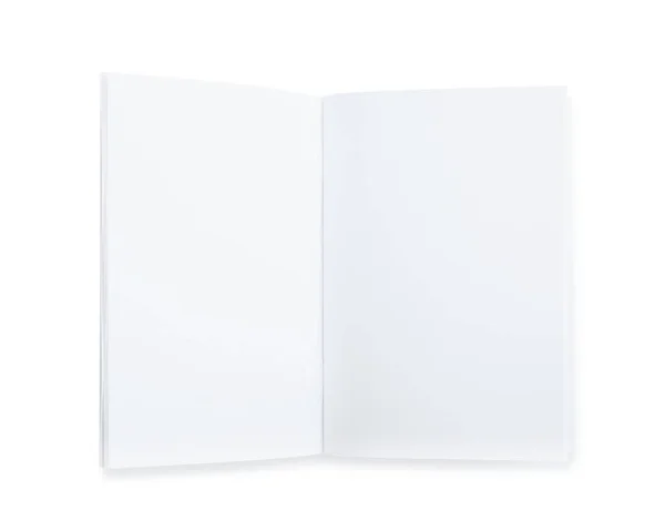 Ouvrir Brochure Papier Vierge Isolé Sur Blanc Vue Dessus Maquette — Photo