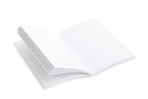 Folheto Papel Branco Aberto Isolado Branco Mockup Para Design — Fotografia de Stock