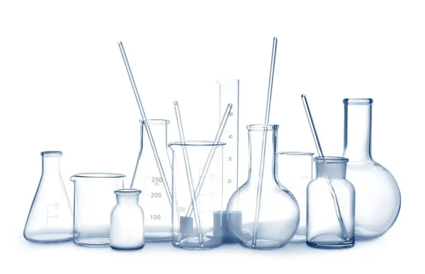 Empty Clean Laboratory Glassware White Background — Stock Photo, Image