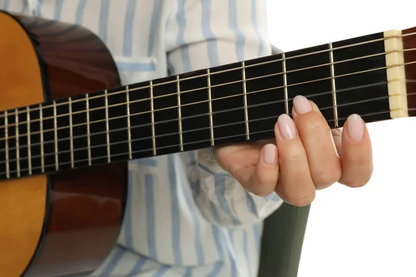Müzik Öğretmeni Akustik Gitar Çalıyor Yakın Çekim Görüntüsü — Stok fotoğraf