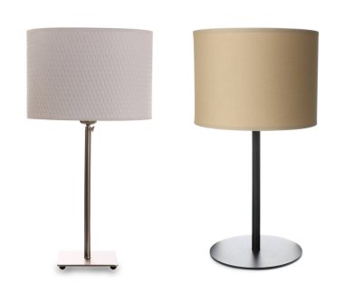 Beyaz arka planda farklı gece lambaları olan kolaj